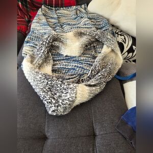 Chunky Knit Infinity Scarf - Black, Grey & White Marled Loop Scarf